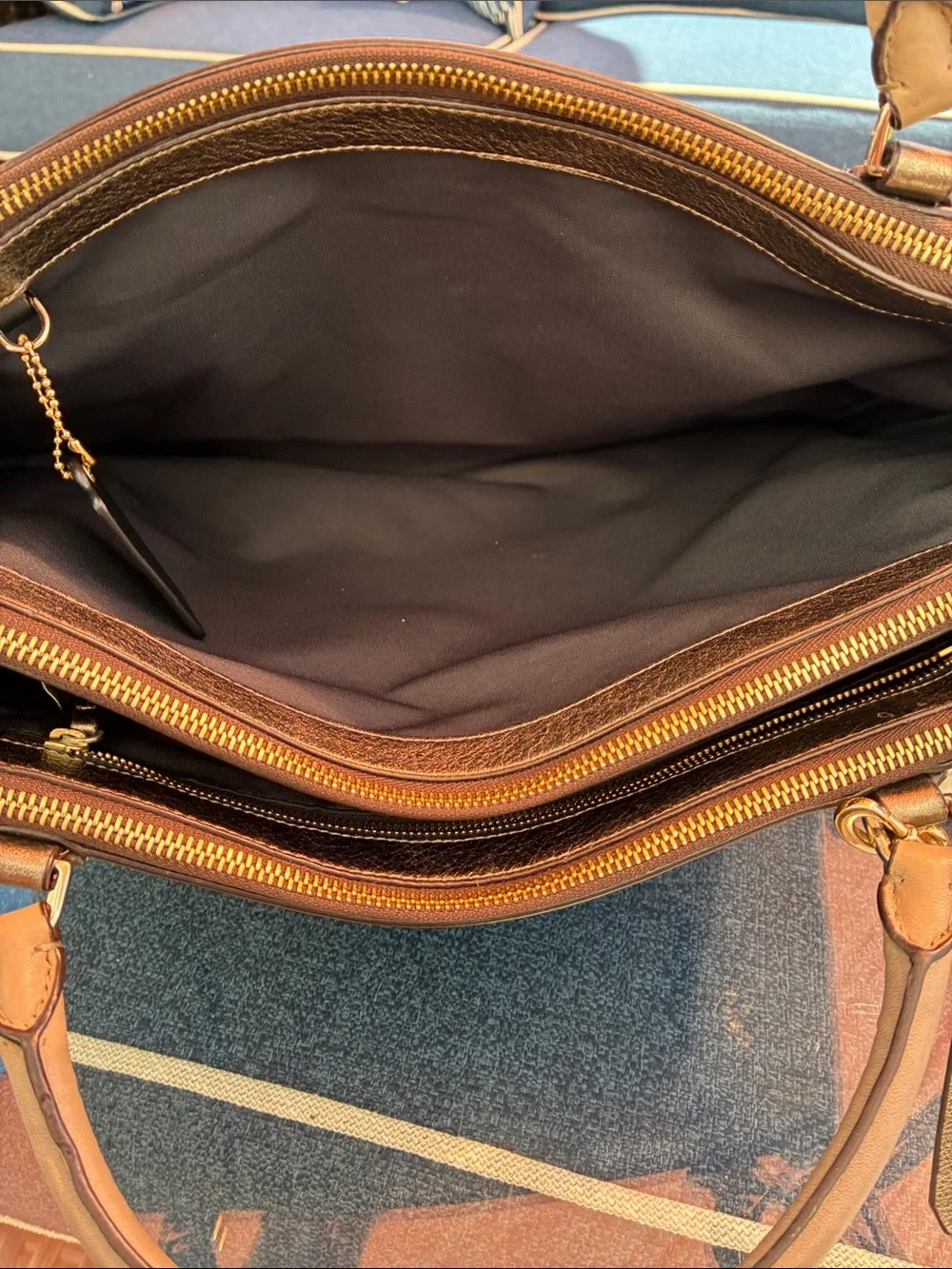 Coach Burough Leather Top-Handle Satchel Bag in Metallic Brown